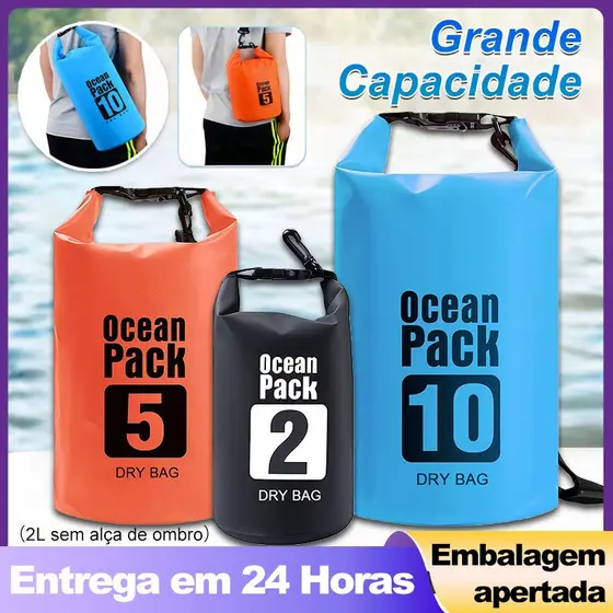 Bolsa Mochila Saco À Prova D'água com Alças de Ombro 2L 5L 10L | Pesca Caiaque Camping Natação