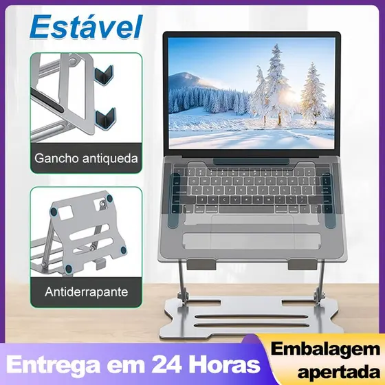 Suporte Notebook Metal Resistente Giratório 360° Ajustável 10 a 17" Carga Estável