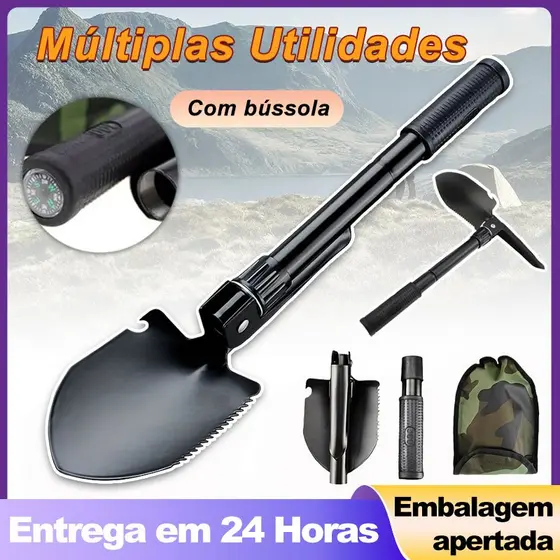 Pá Portátil Vira Picareta Dobrável Militar De Emergência Multi-função Acampamento