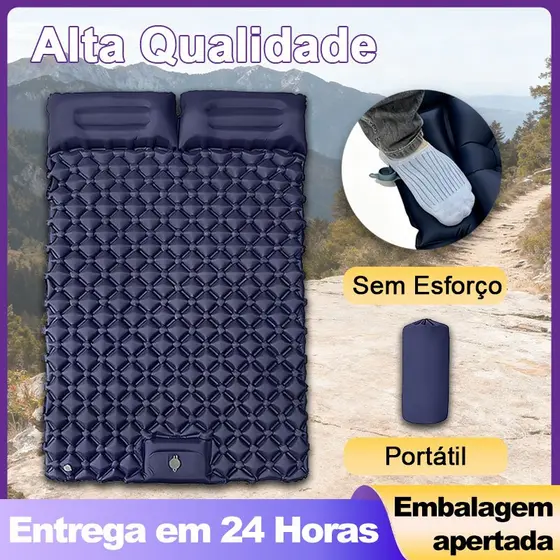 Portátil Leve Automático Duplo Pé Operado - Colchão Inflável Casal para Acampamento com Travesseiro Grátis