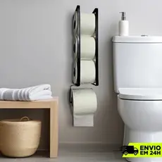 Compre até 3 Suporte Porta Papel Higiênico Parede 4 Rolos Preto Fácil Fixação Dupla Face ou Parafusos