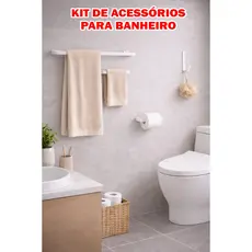 Kit para Banheiro Porta Toalha De Banho Toalha De Rosto Porta Papel Higi锚nico e Gancho BRANCO