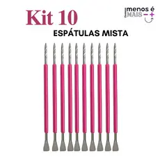 Kit 10 Espátulas Slim -  Bastão Mista Unha Inox  Com Silicone Cutelaria Manicure