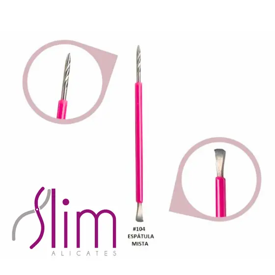 Kit 05 Espátulas Slim - Bastão Mista Unha Inox ROSA Com Silicone Manicure