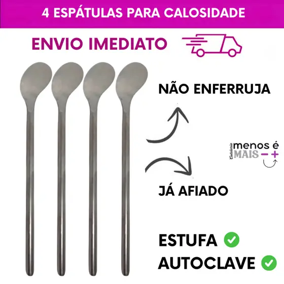 Kit 4 Espátulas para Calosidade Aço Inoxidável Slim