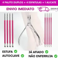 Kit 04 Palitos Duplo + 04 Espátulas Bastão Mista + 01 Alicate - Slim Aço Inox