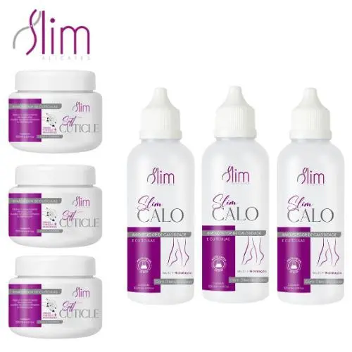 Kits 3 Amolecedores de Calos Slim + 3 Amolecedores de Cutículas 120ml Manicure Pedicure Anti-Calo