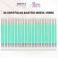 Kit 35 Espátulas Slim -  Bastão Mista Unha Inox VERDE Com Silicone Cutelaria Manicure