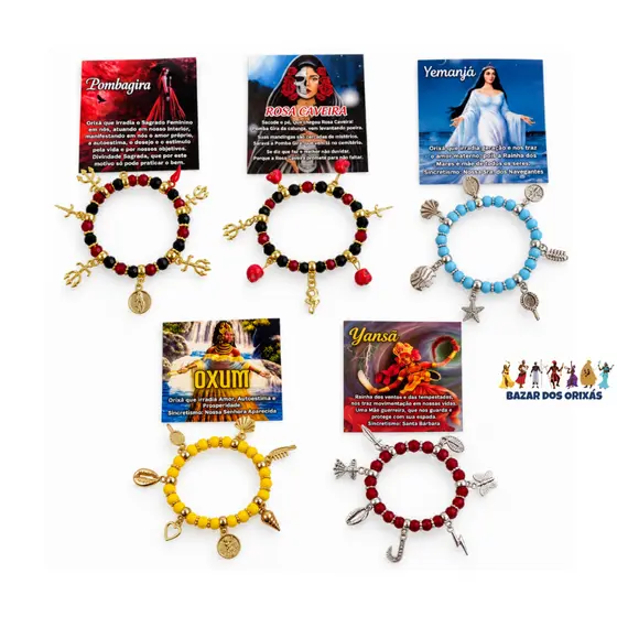 Pulseira de Orixás Ajustável com 7 Pingentes de Metal - Umbanda | Candomblé | Orixás | Entidades