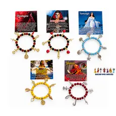 Pulseira de Orixás Ajustável com 7 Pingentes de Metal - Umbanda | Candomblé | Orixás | Entidades