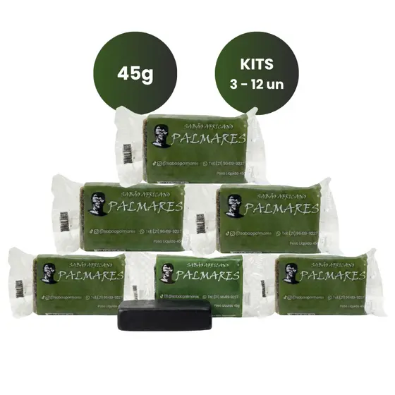 Sabão da Costa Palmares 45g - Kit 3, 6, 9 ou 12un - Sabonete Africano Legítimo, Limpeza Espiritual e Descarrego