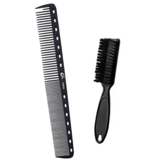 Kit 1 Pente De Carbono E 1 Escovinha De Disfarce Degrade Para Barbeiro Barbershop