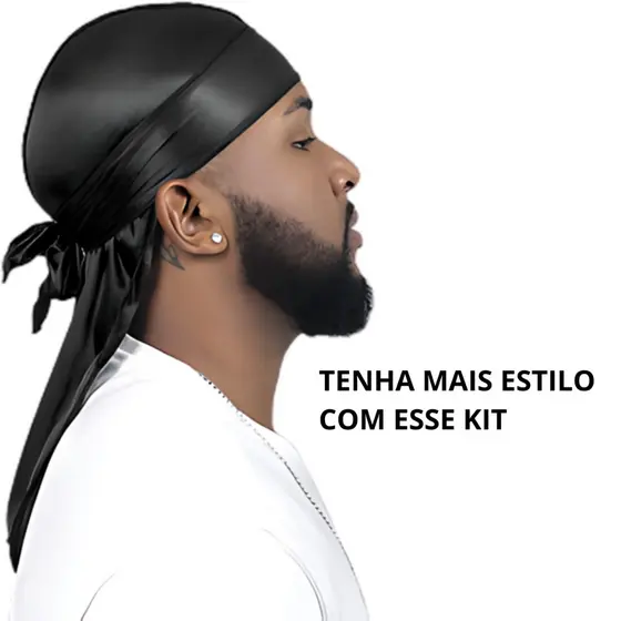 Bandana Durag Waves Touca Afro De Cetim Preto 1 ou 3 Unidades
