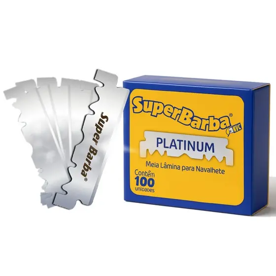 Lâmina De Barbear Super Barba Amarela PLATINUM Inox Com 100 Metades