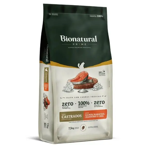 Ração para gatos castrados Bionatural Prime sabor Salmão - 7,5kg