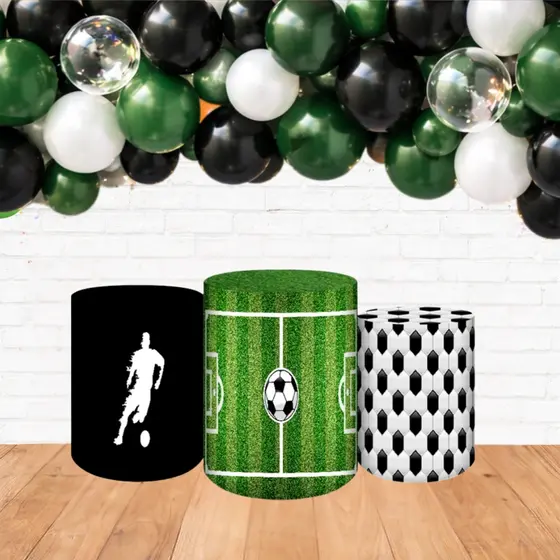 Kit 3 Capas Cilindros Trio Decoração Aniversário Festa Jogo Futebol Bola Torcida Fã