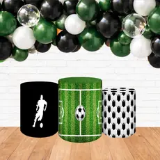 Kit 3 Capas Cilindros Trio Decoração Aniversário Festa Jogo Futebol Bola Torcida Fã