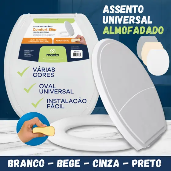Assento Sanitário Almofadado Tampa de Vaso Oval Redondo Universal Tabua Branco Bege Cinza Resistente