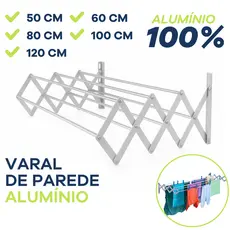 Varal Retrátil Sanfonado Alumínio Parede 120cm 100cm 80cm 60cm 50cm Compacto Roupas Cueca Calcinha