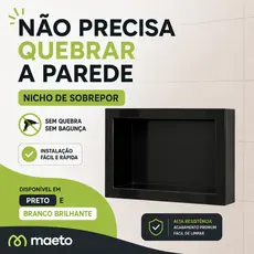 Nicho de Sobrepor Preto 28x40cm Banheiro Porta Shampoo Parede Sem Obra Quarto Sala Multiuso