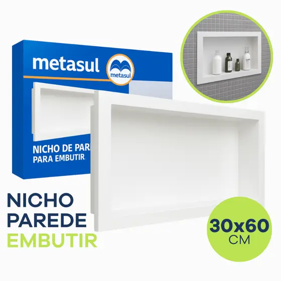 Nicho DE EMBUTIR Parede 30x60cm Banheiro e Cozinha Porta Shampoo Multiuso Retangular Branco