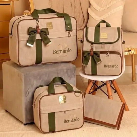 Kit Bolsa Maternidade 4 Peças  Impermeável Personalizado Coleção Harmonia - Nome do Bebê