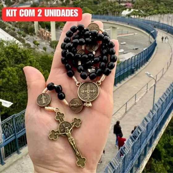 KIT 2 a 4 Terço Católico São Bento 7 Medalhas Em Madeira Pescoço