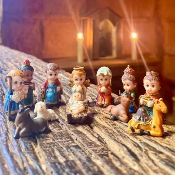 Presépio de Natal Completo Resina Infantil 11 peças 6CM
