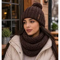 Kit Touca Feminina com Cachecol Gola Infinita Inverno Tricot Macio Quente Premium