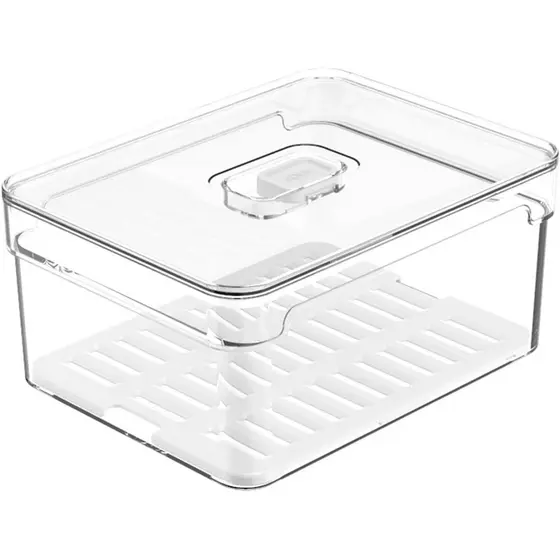 Organizador De Geladeira 2,2L Organizador Clear Fresh Com Bandeja De Drenagem E Respiradouro OU