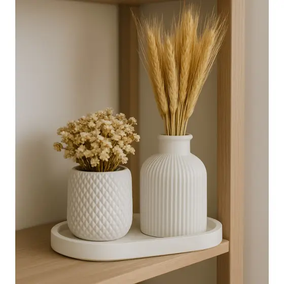 Kit Decorativo Susy - 2 Vasos + 1 Bandeja Orgânica - Design Premium