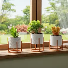 Kit 3 Vasos Decorativos Minimalistas com Suporte - Sala e Escritório
