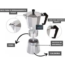 Cafeteira Italiana Moka com Cabo Antitérmico em Alumínio