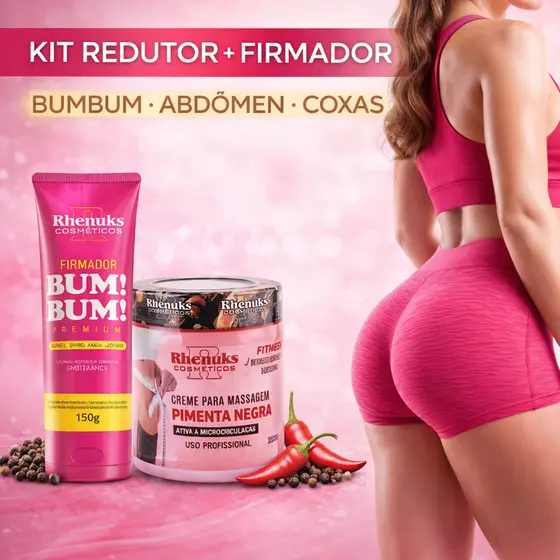 Kit Creme Gel Firmador De Bumbum Coxas Abdômen 150g + Gel Redutor De Medidas Pimenta Negra 200g