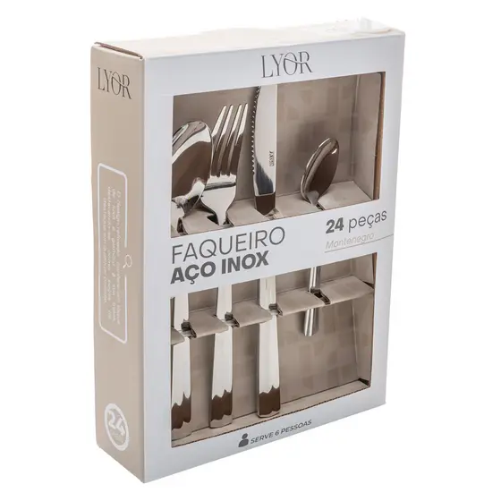 Faqueiro Aço Inox 24 Peças Montenegro para 6 Pessoas Mesa Posta Lyor