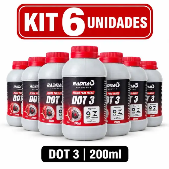 Kit 6 Fluido Para Freios DOT 3 200ml Radnaq Automotivo