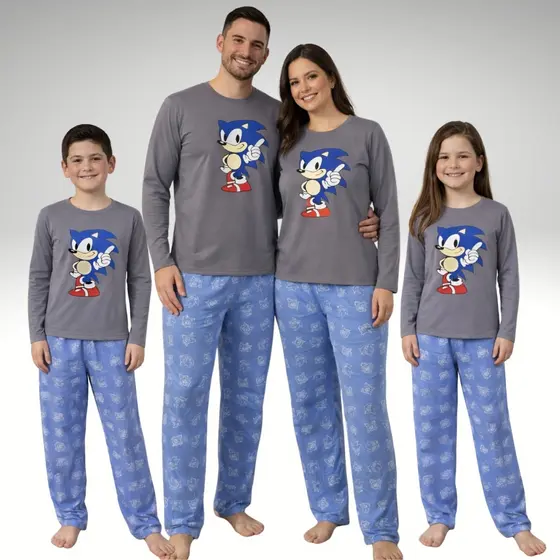 Kit Combinado Família Pijama Longo Estampas Personagens Calça e Manga Comprida Tal Pai Tal Mãe e Tal Filho   Promoção