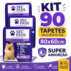 90 Tapete Higiênico Cachorro 80x60cm Cheirinho de Lavanda Super Absorvente Adesivo Fixador Antivazamento