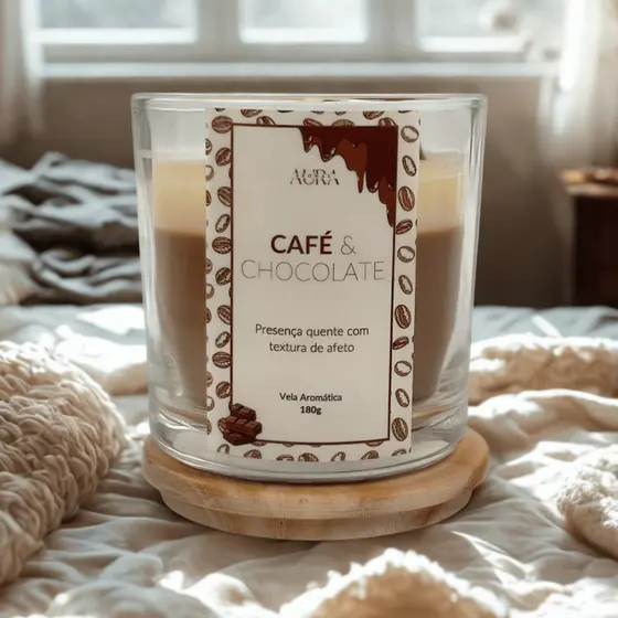 Vela Aromática Perfumada - Café com Chocolate 180g | Cera Vegetal, Elegante e Aconchegante – Aura
