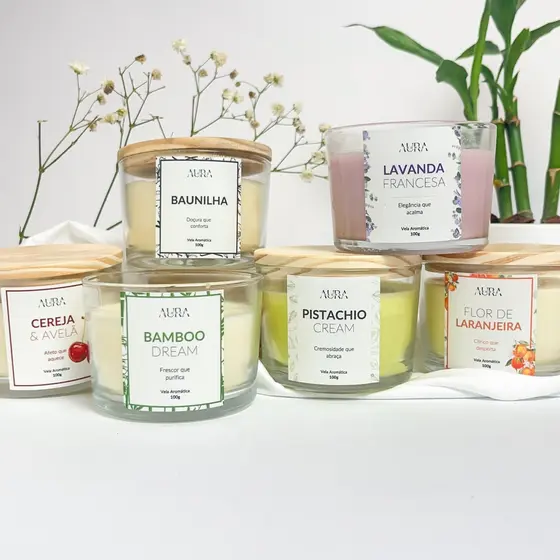 Vela Aromática Perfumada 100g - Artesanal e Vegana | Lavanda, Cereja, Bambu e Mais - Aura Aromas