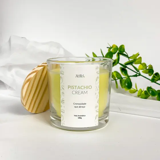 Vela Aromática Perfumada Pistachio Cream – Baunilha e Pistache | Cera Vegetal 100g ou 180g - Aura