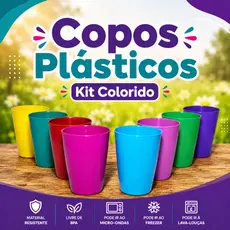 Kit copo plástico 350ml Reutilizável Copos Resistente e Colorido festas eventos escola 5/10/15/20 un
