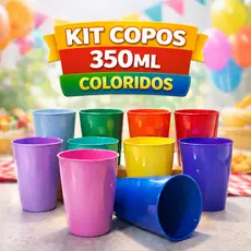 KIT de Copo Plásticos 350ml 5/10/15/20 Peças Reutilizáveis Festa Churrasco Escola Merenda Infantil