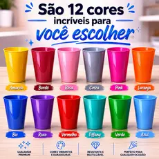 Kit Copo Plástico 350ml Colorido Reutilizável Resistente para Festa Merenda e Dia a Dia