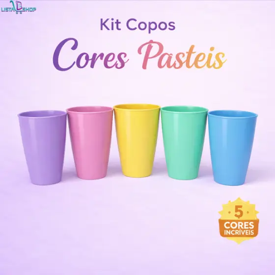 Kit Copos Reutilizável Plástico 350ml Cores Pastel Infantil para Festas e Eventos