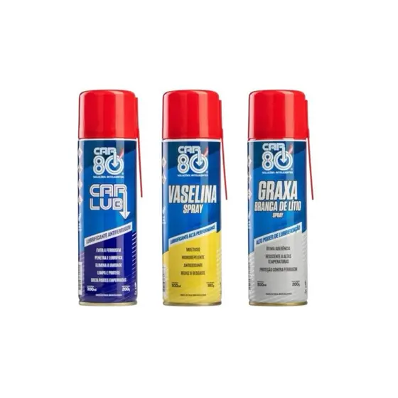 Kit Antiferrugem Car Lub + Vaselina Spray + Graxa Branca de Lítio Uso Geral
