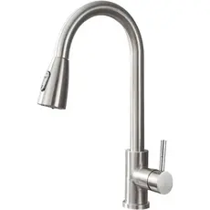 Torneira Cozinha Gourmet Inox Monocomando Para Bancada Com Chuveirinho Flexível Bica Giratória 360°