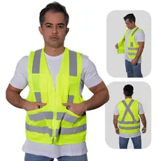 Colete Segurança Tipo Blusão Refletivo 4 Bolsos Zíper Alta Visibilidade EPI Sinalização Proteção