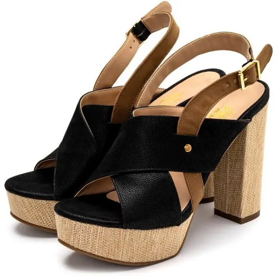 Sandália Meia Pata Salto Alto Feminina Raquel Bico Peep Toe Preta E Chocolate