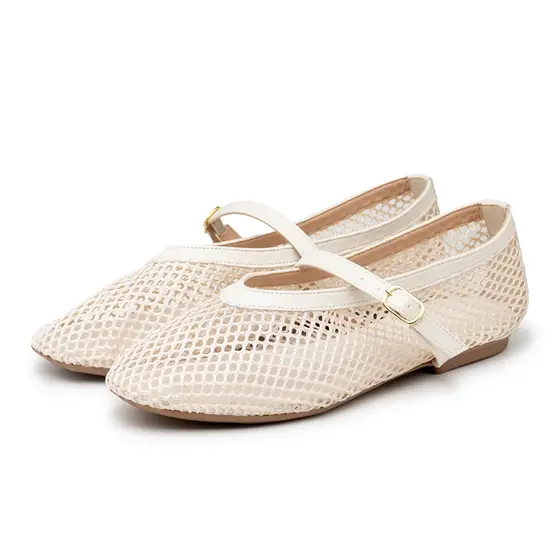 Sapatilha De Tela Transparente Bico Redondo Feminina Laila Rasteira Off White